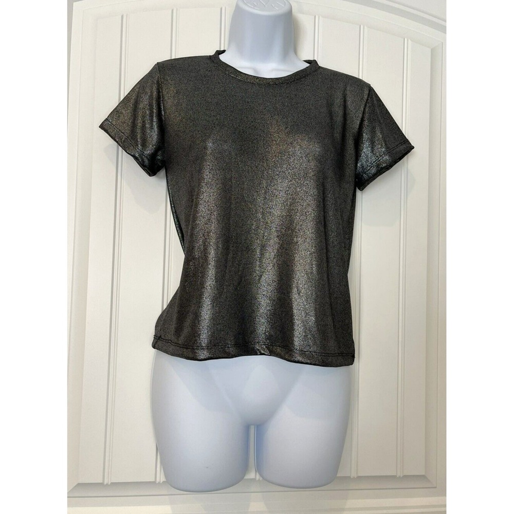 Prince Peter Collection Women Black Shimmery Short Sleeve T-Shirt Size Small